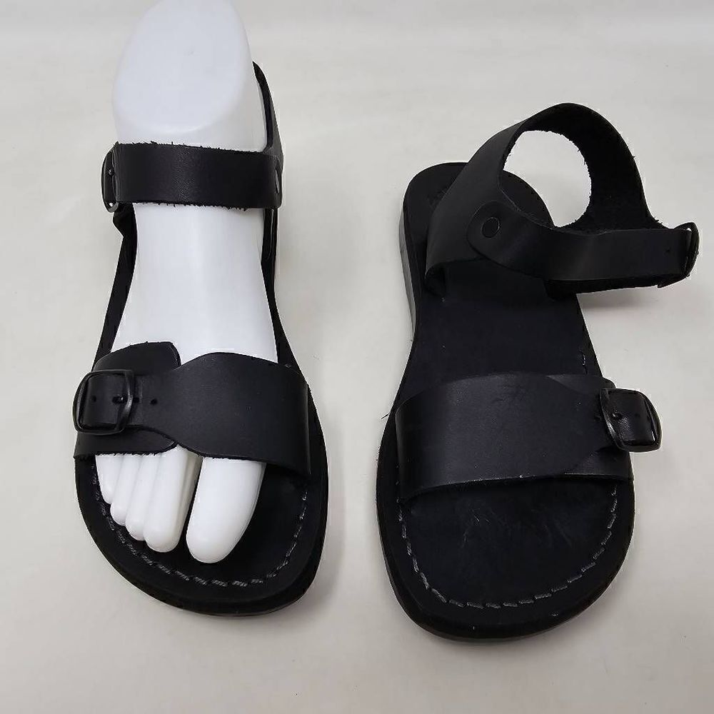 JERUSALEM SANDALS THE ORIGINAL JESUS BLACK LEATHER STRAPPY BUCKLE WOMENS US 6